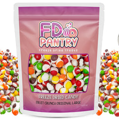 FD Pantry front pouch showing colorful freeze dried candy and branding benefit