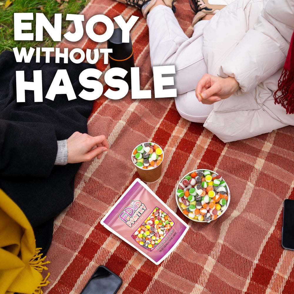 FD Pantry candies on a party table demonstrating crowd-pleasing colorful snack benefit