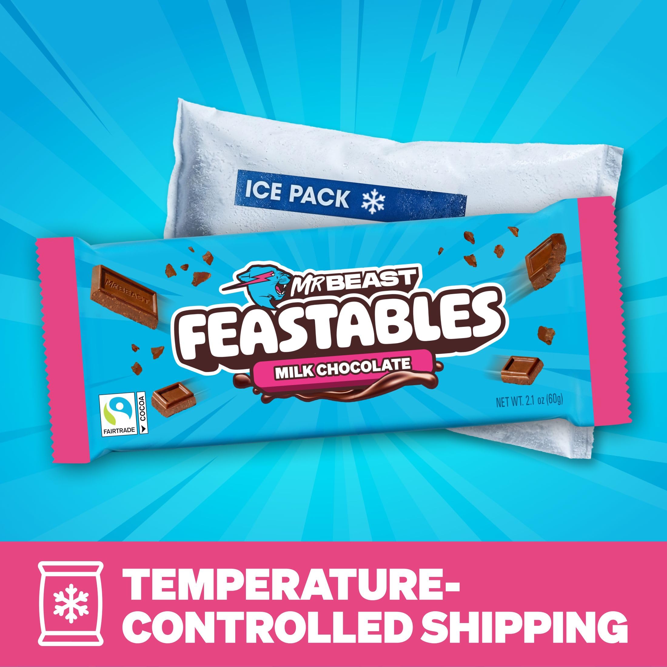 Feastables MrBeast unwrapped milk chocolate bar highlighting smooth, shareable pieces