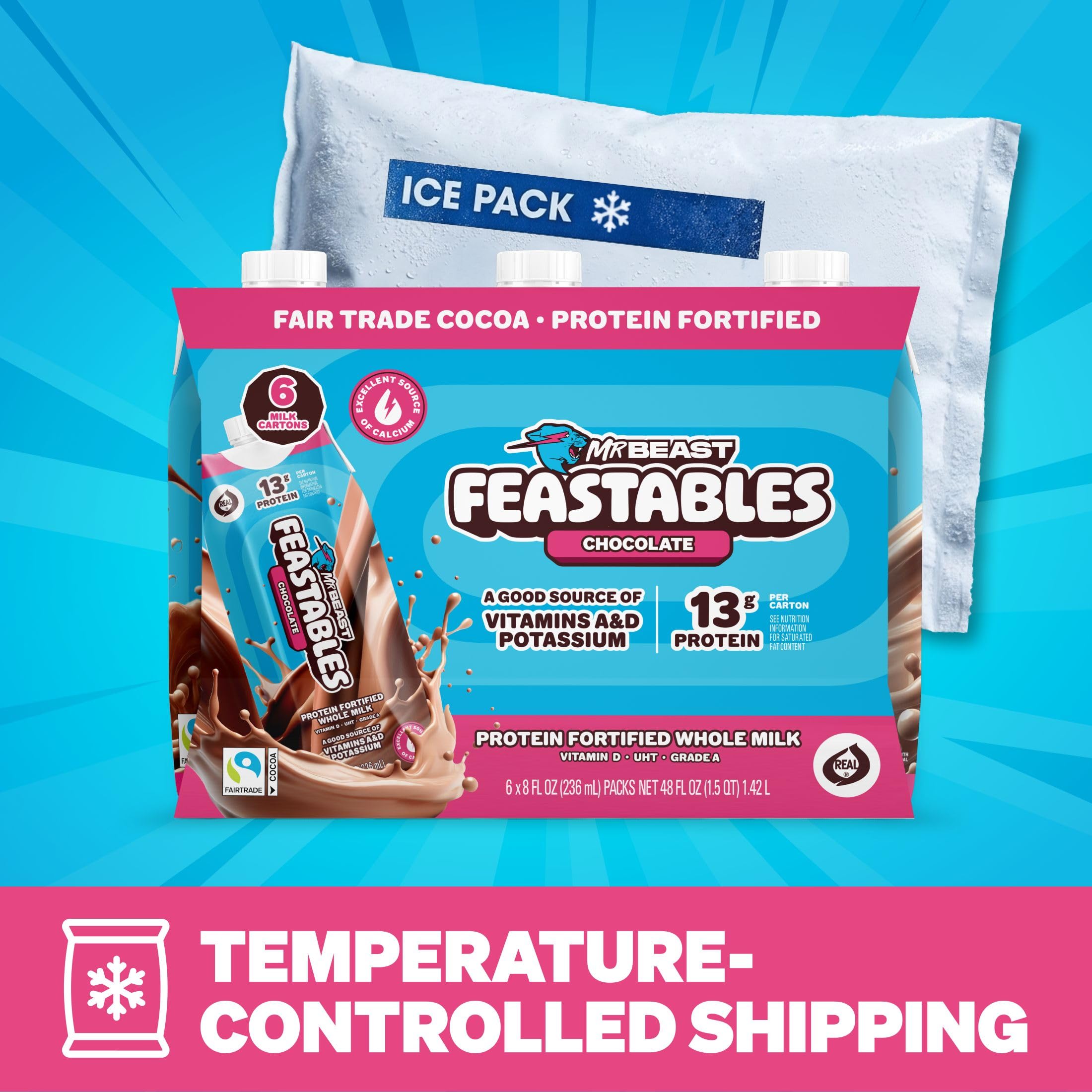 Feastables MrBeast bottle in hand illustrating portable protein convenience