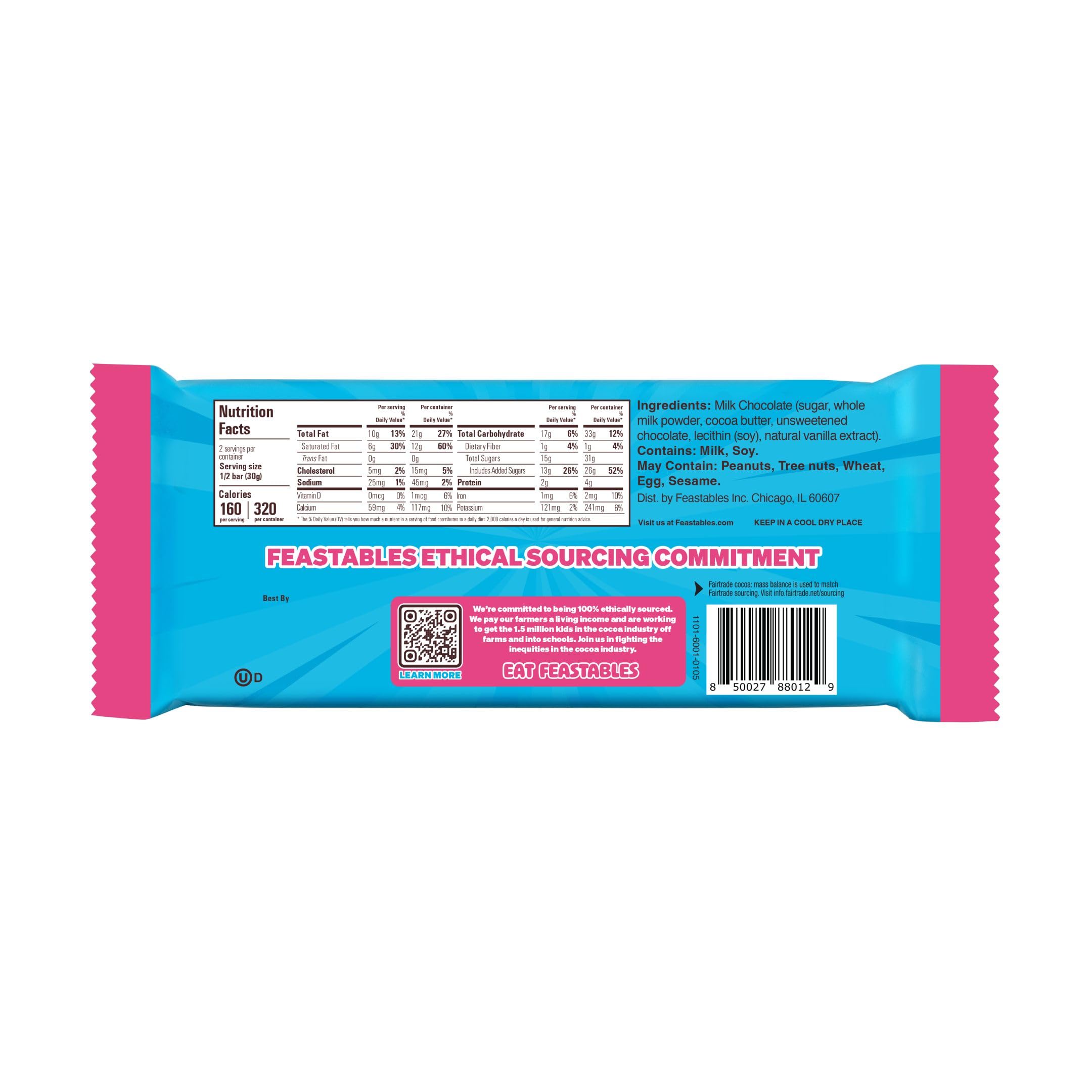 Feastables MrBeast Fairtrade label on wrapper signaling ethical sourcing benefit