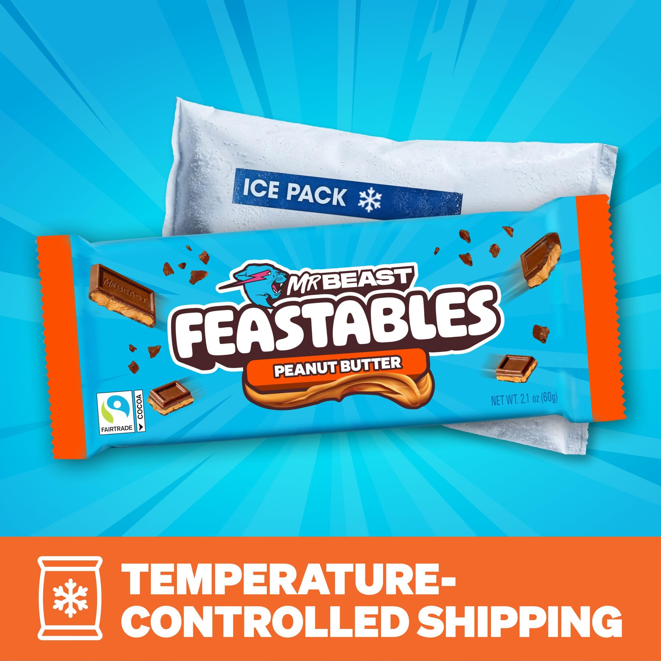 Feastables MrBeast king size bar broken into pieces for easy sharing