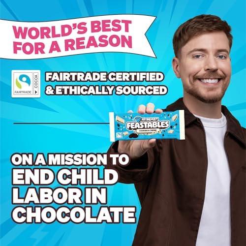 Feastables MrBeast in hand for scale, king-size bar portion clarity