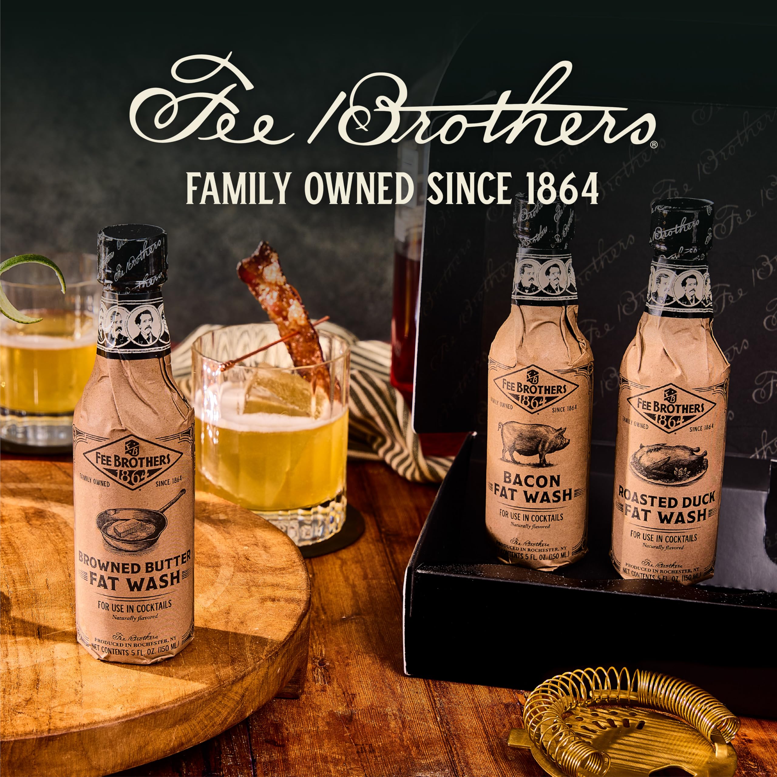 Fee Brothers fat wash used in cocktail pour demonstrating richer aroma and finish