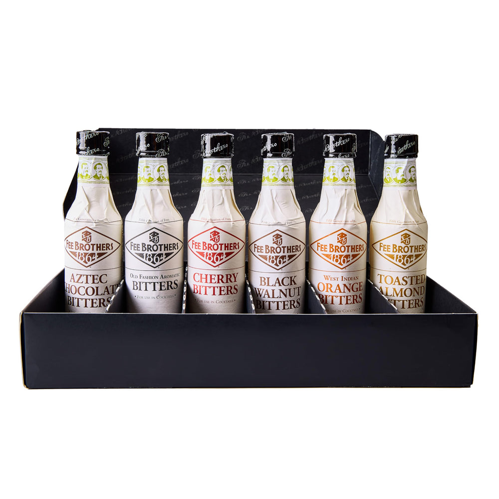 Fee Brothers front packaging showing six bitters, perfect for a starter bar