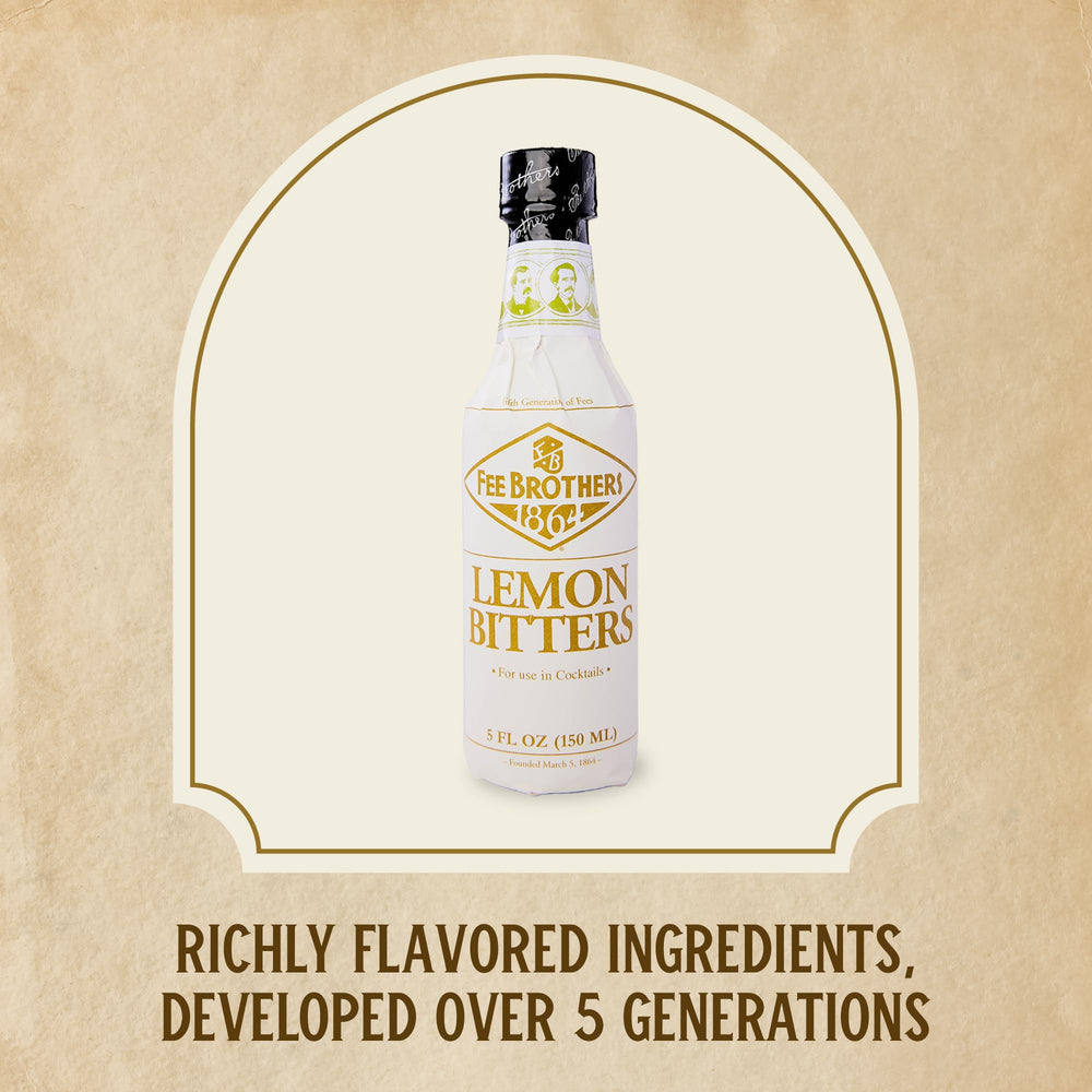 Lemons and lemongrass with Fee Brothers bottle spotlighting natural ingredient inspiration