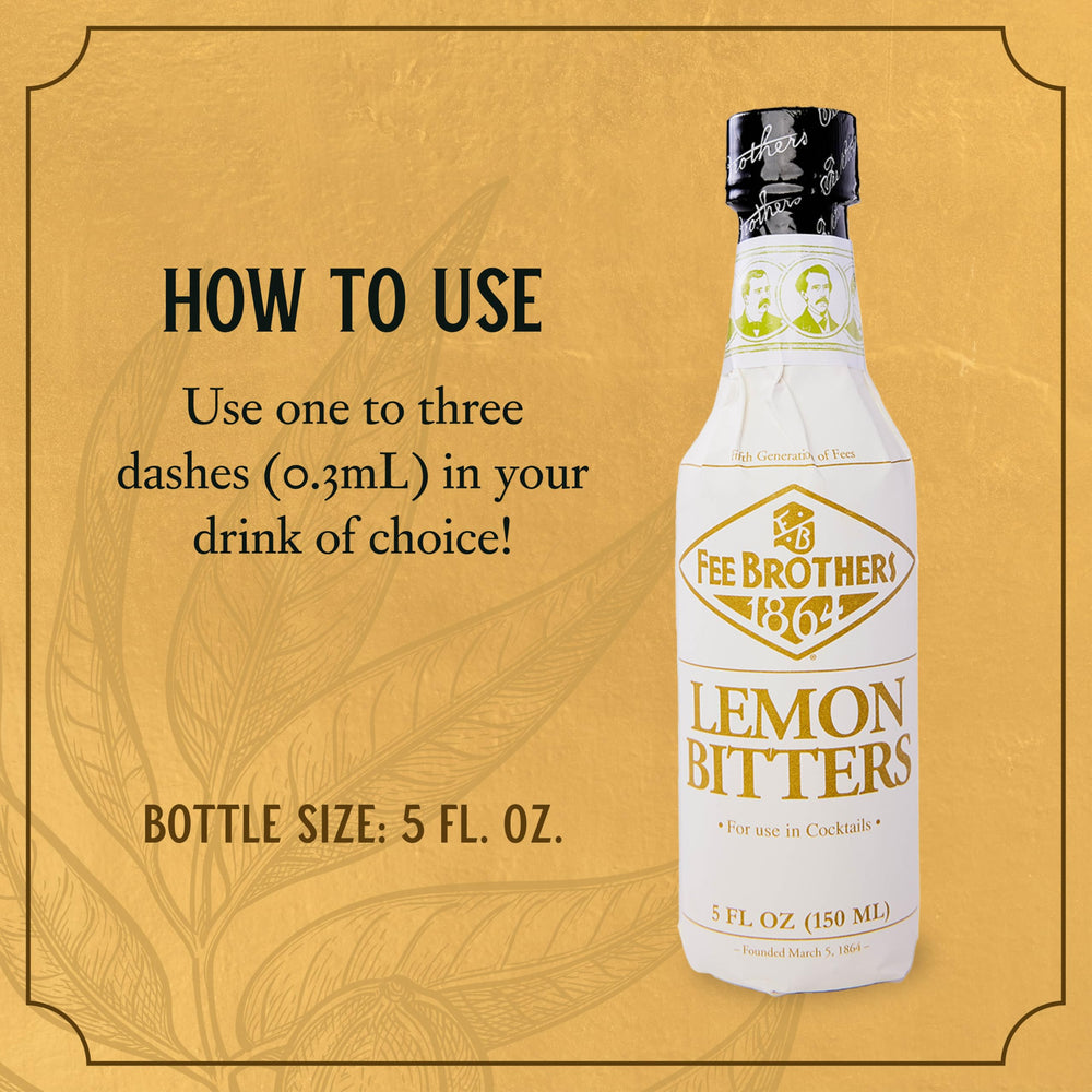 Fee Brothers lemon bitters pouring a dash into a mixing glass to show precise control