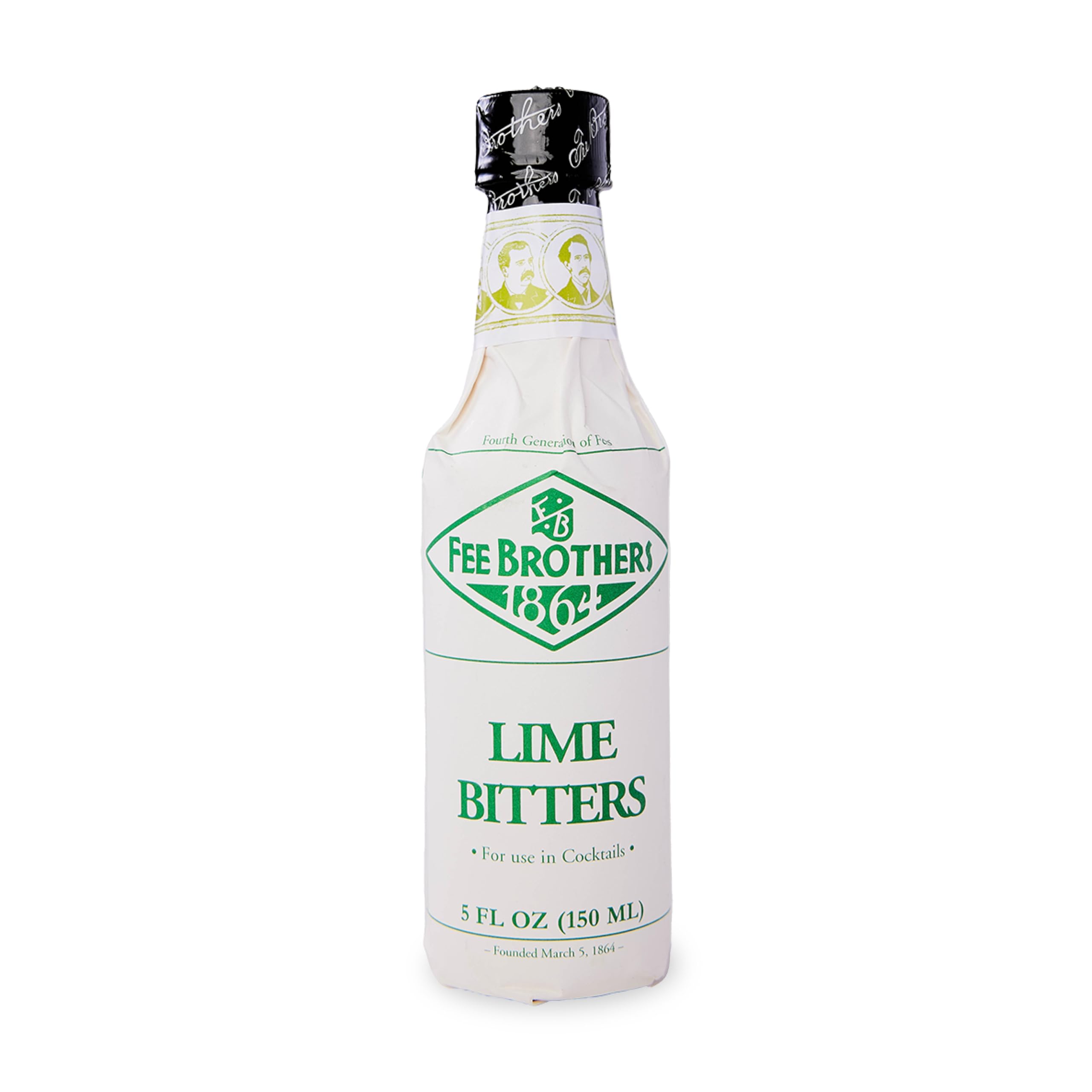 Fee Brothers lime bitters front view showing bottle and citrus benefit