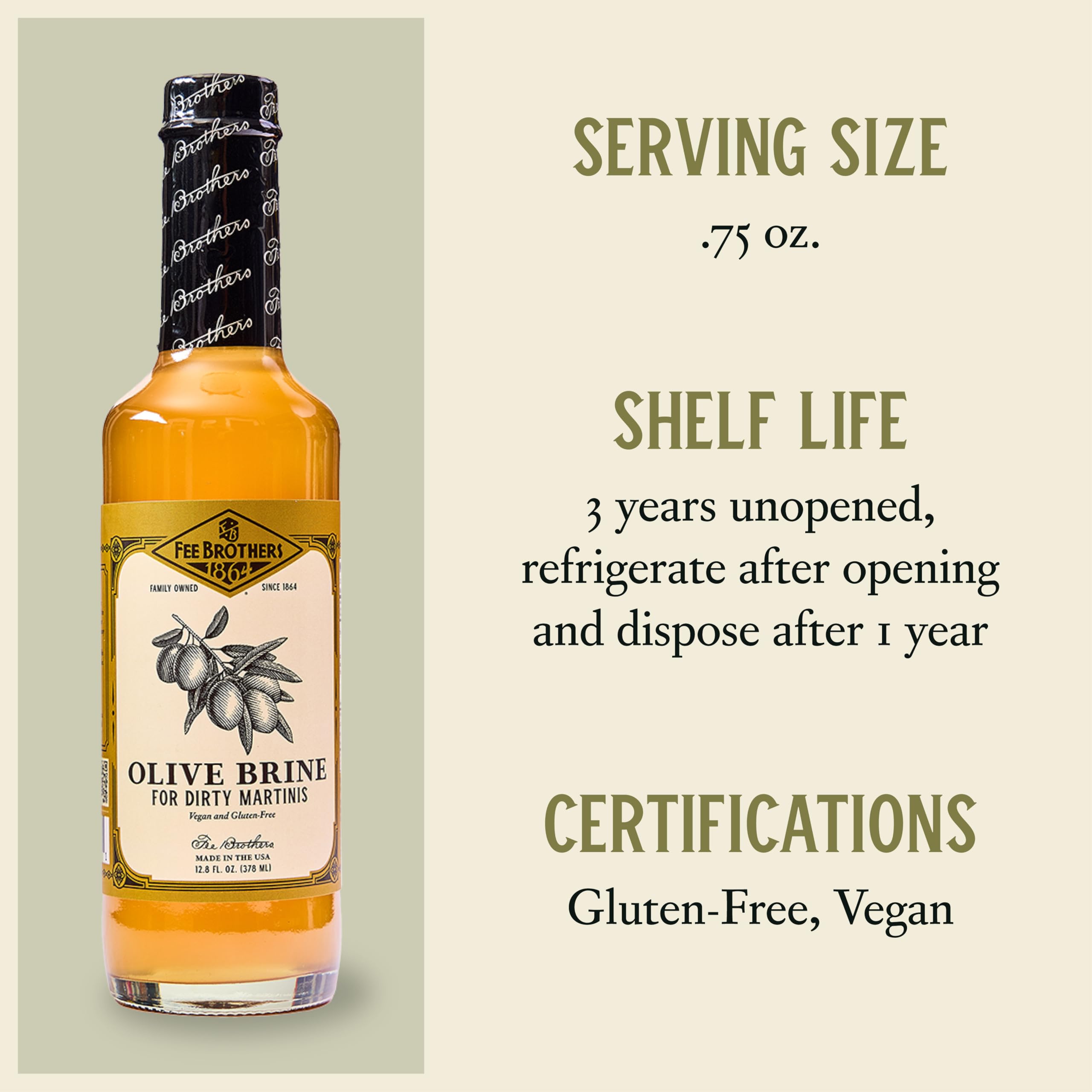 Fee Brothers olive brine bottle cap and pour spout detail, enabling easy controlled pours