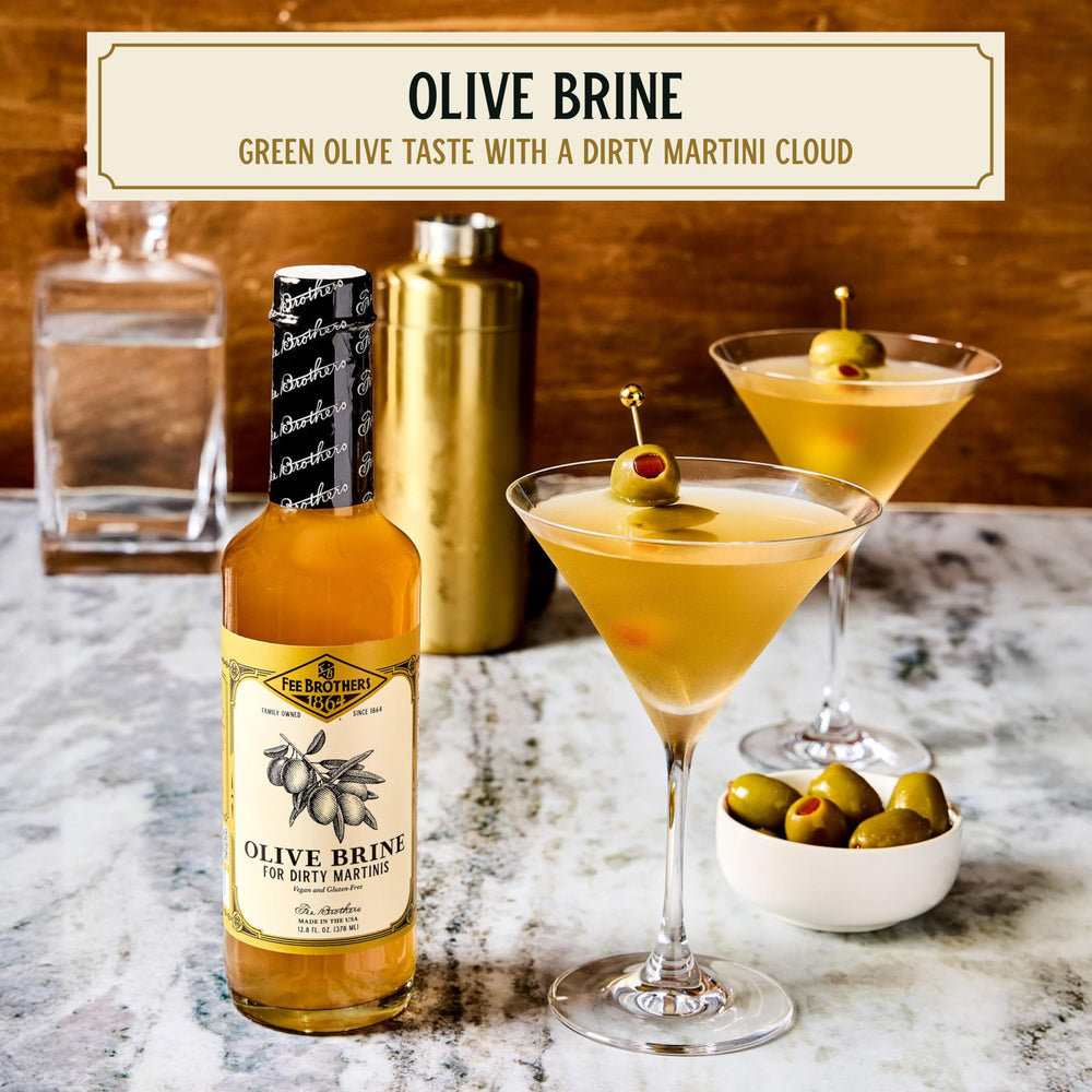 Fee Brothers olive brine close-up of olive solids, adding authentic cloudy texture and flavor