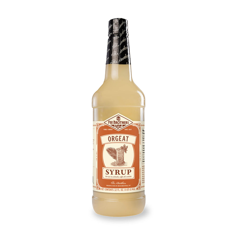 Fee Brothers bottle front view showing orgeat syrup and easy pour