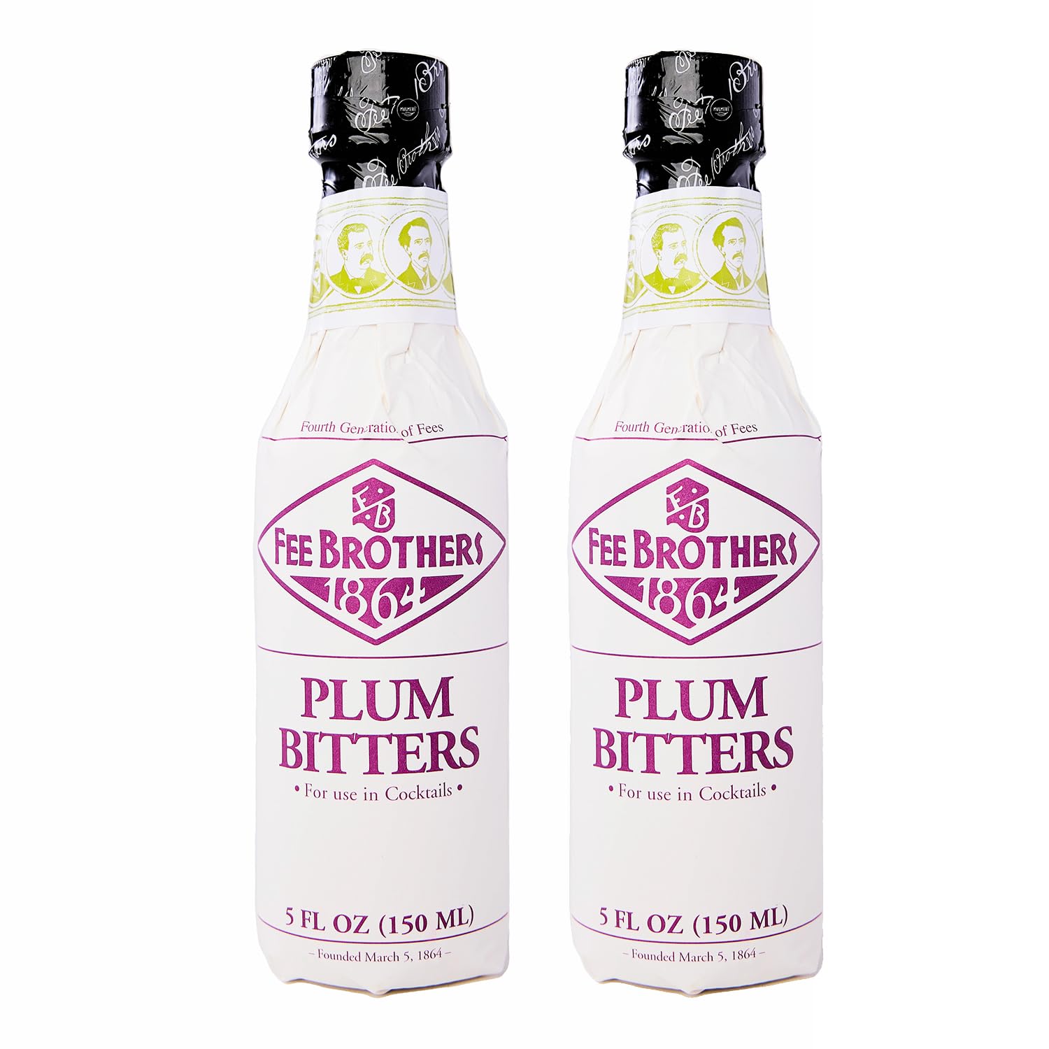 Fee Brothers front packaging showing two 5 oz plum bitters bottles and clear labeling for easy identification