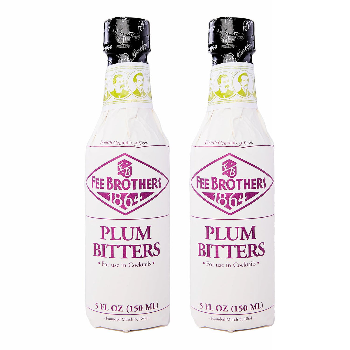 Fee Brothers front packaging showing two 5 oz plum bitters bottles and clear labeling for easy identification