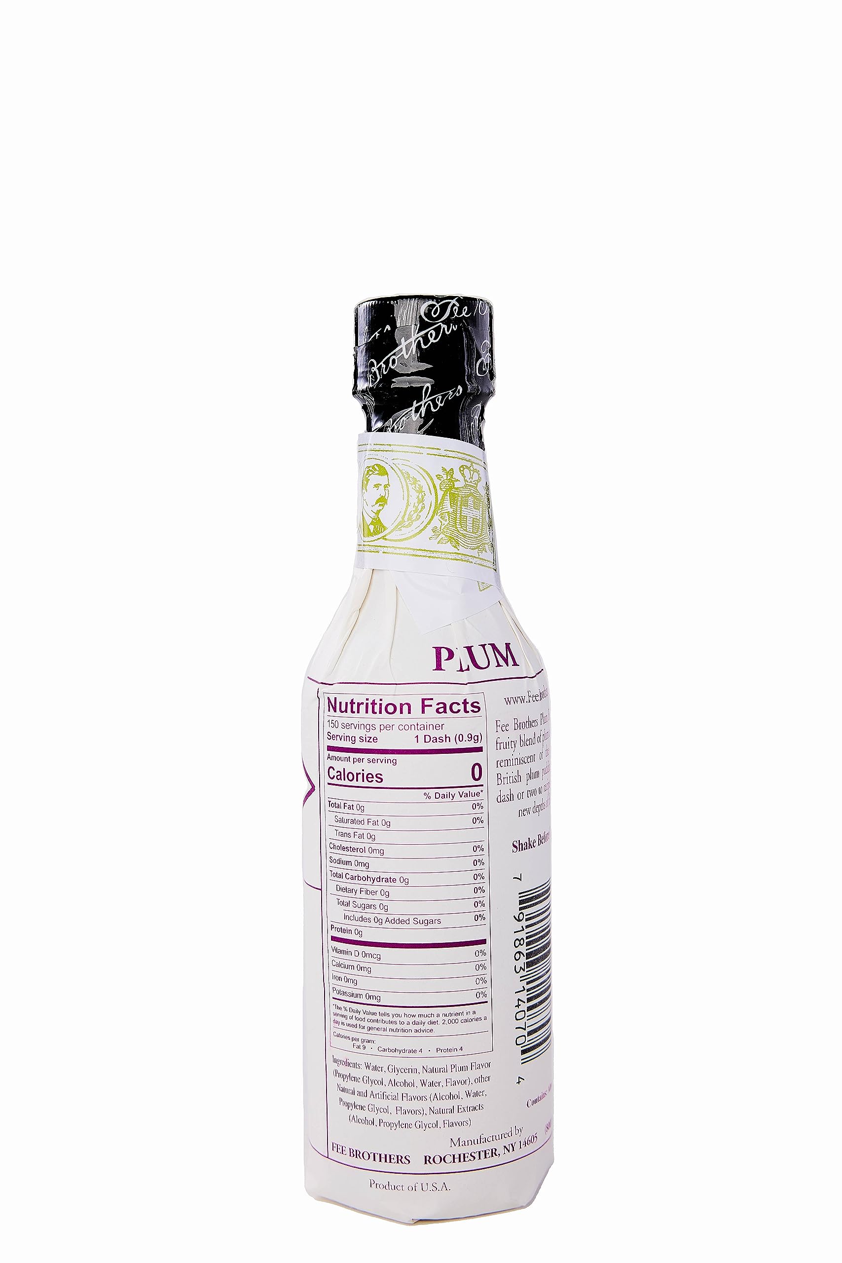 Fee Brothers plum bitters close-up of deep amber liquid highlighting rich plum color and texture