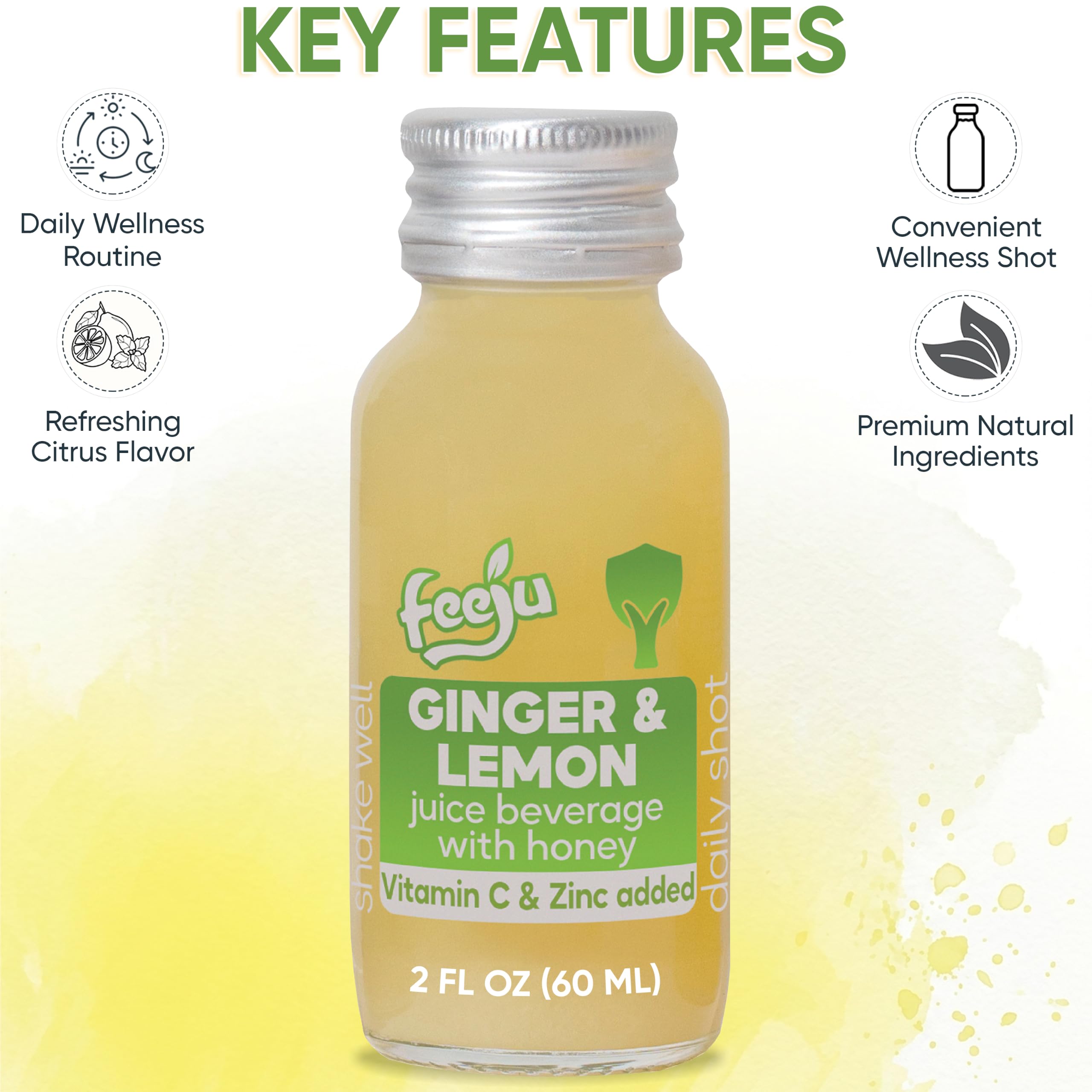 Feeju 60ml bottle close-up label highlighting ingredients and trust
