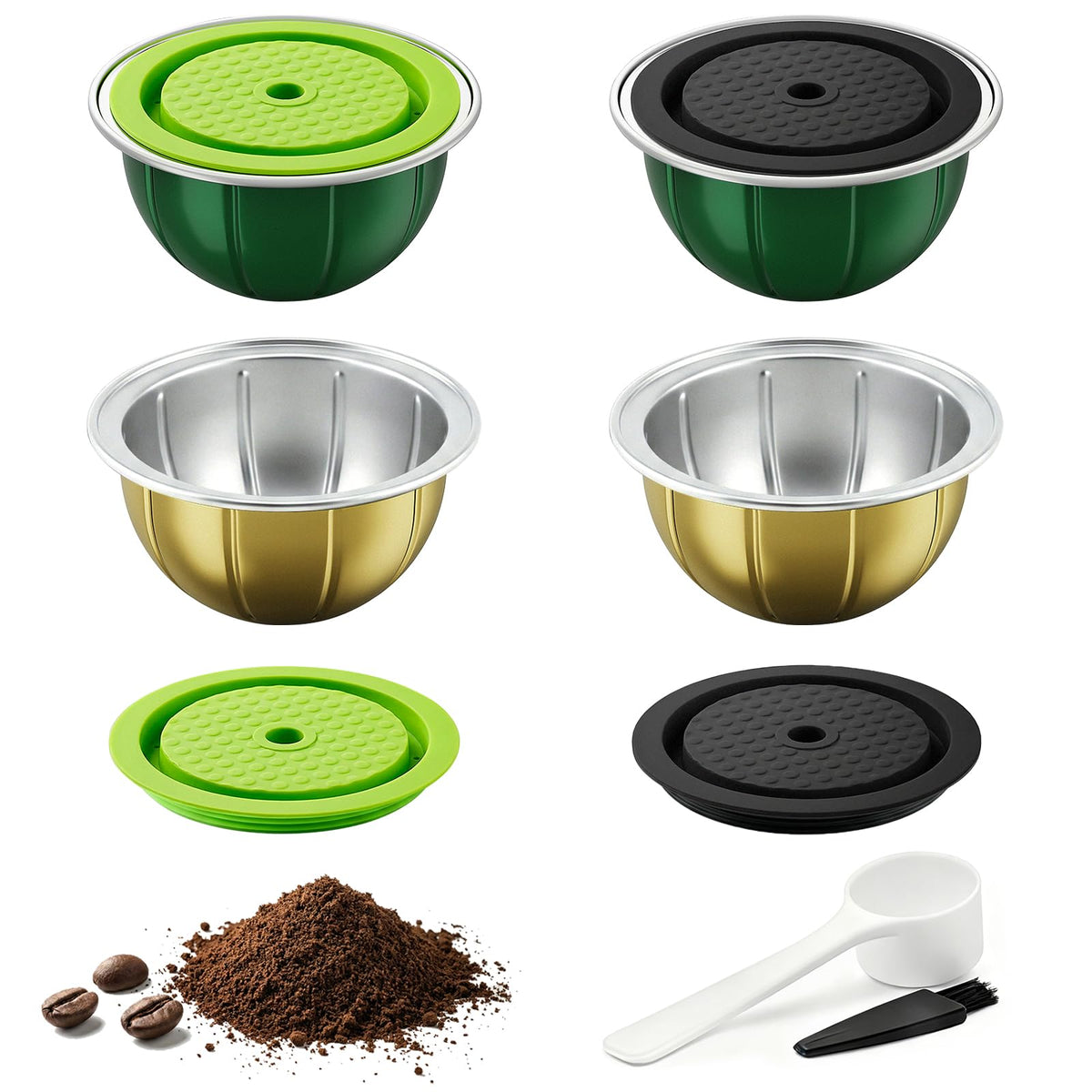 Feilifan front packaging showing reusable Vertuo capsules and included scoop benefit convenience