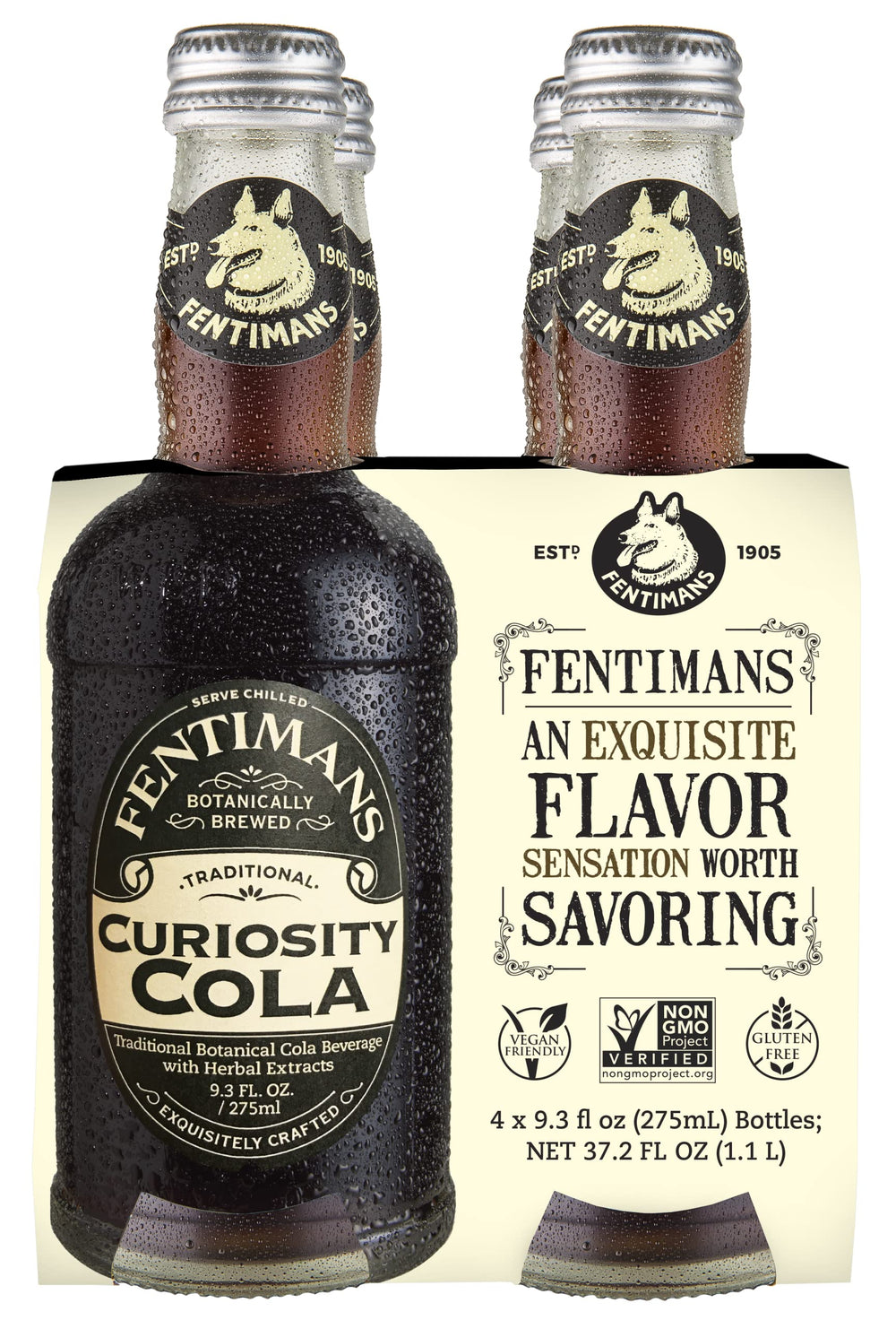 Fentimans front bottle view showing botanical cola and premium packaging benefit