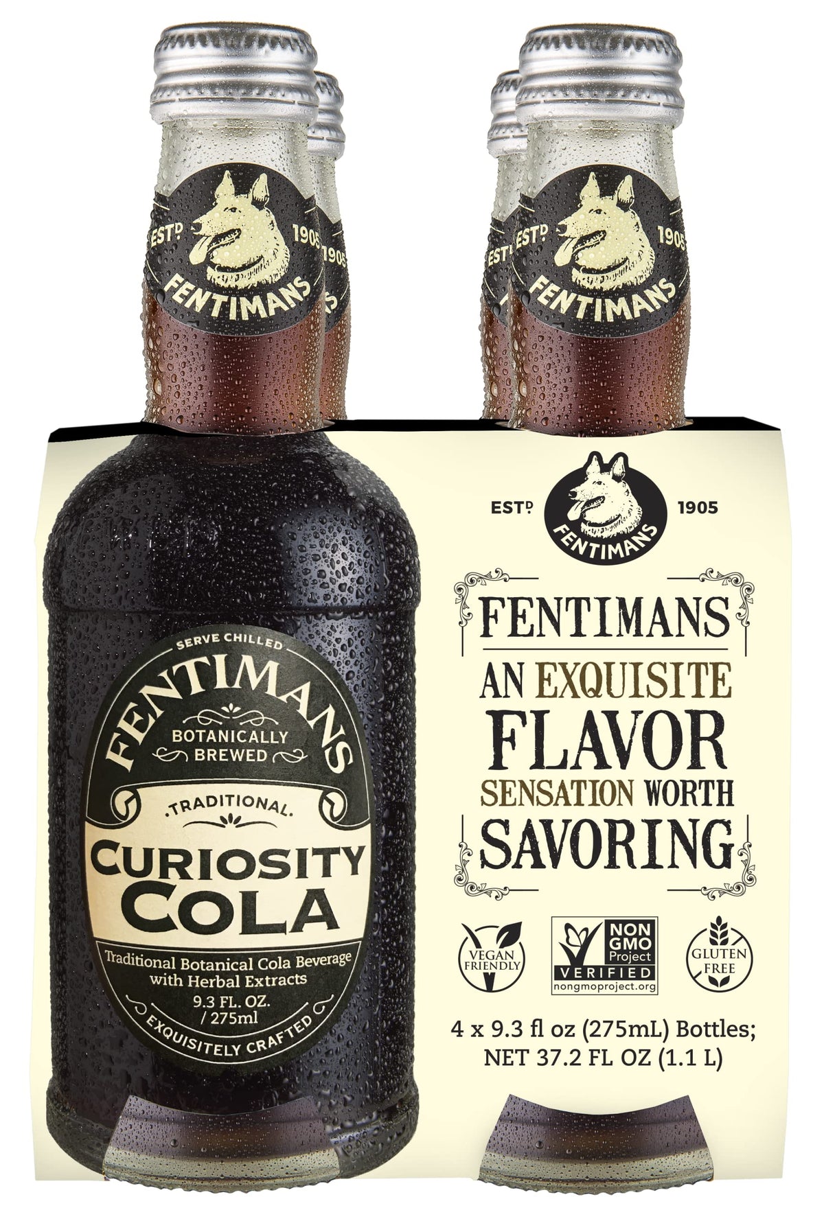 Fentimans front bottle view showing botanical cola and premium packaging benefit