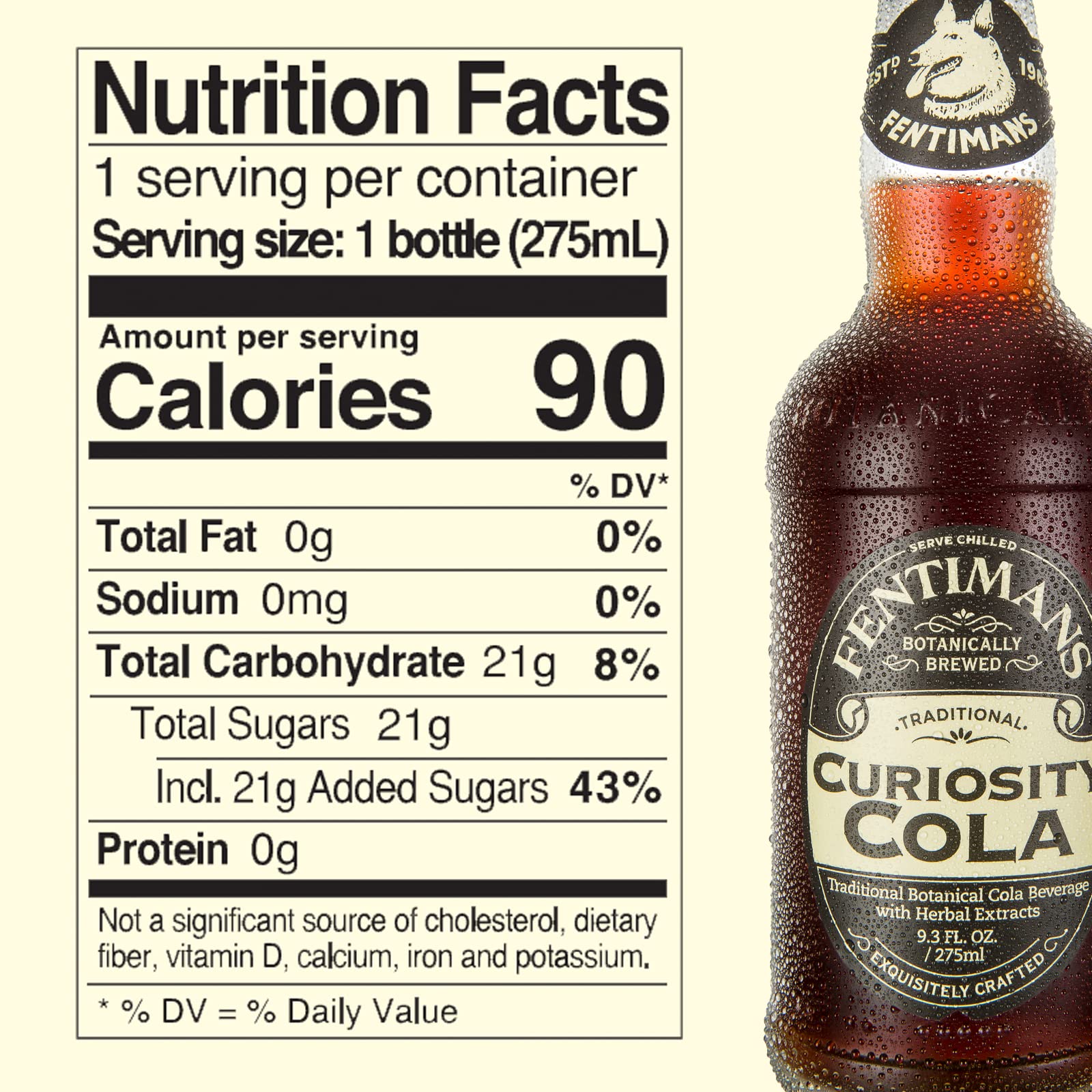 Fentimans label close-up highlighting ingredients and craft-brewed authenticity benefit