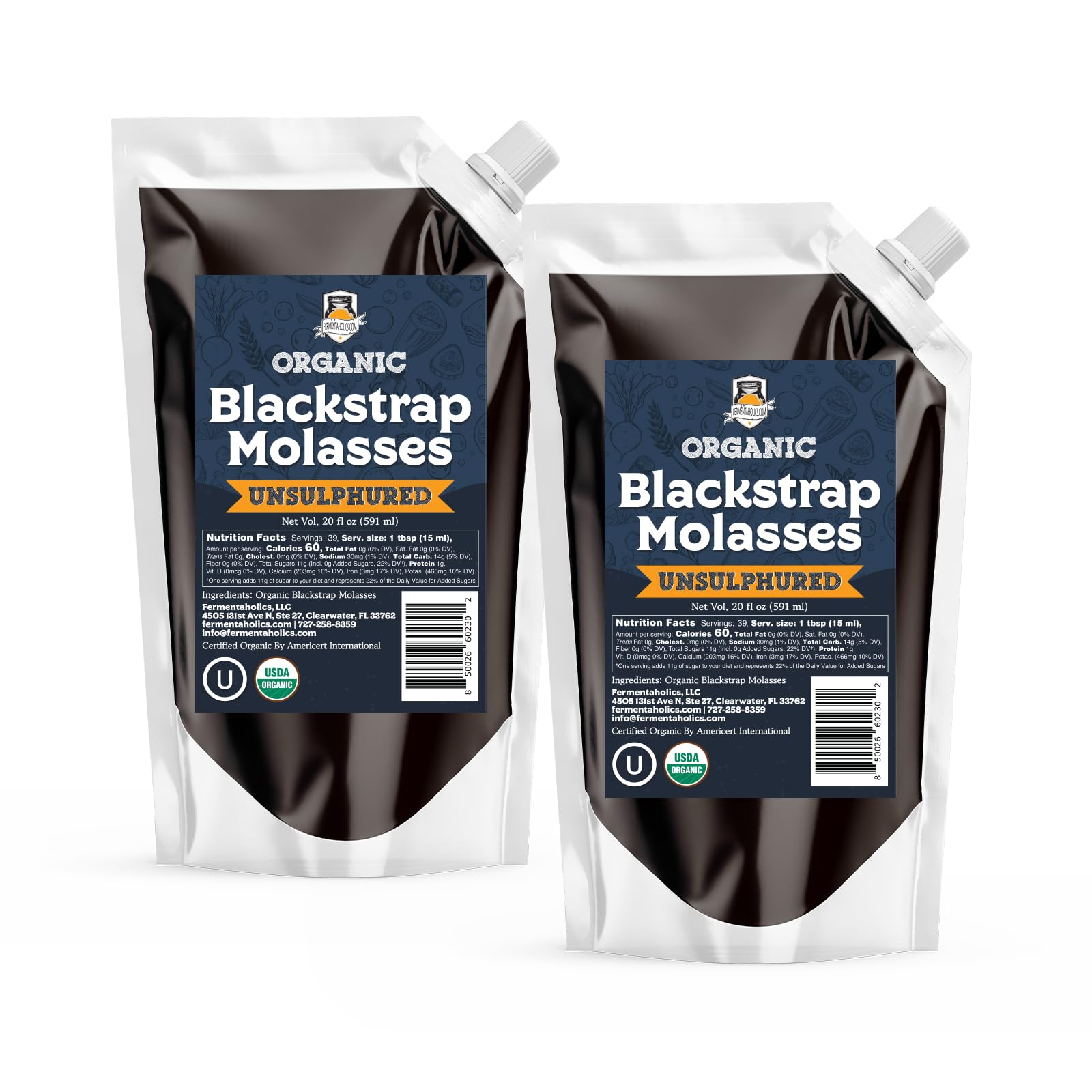 Fermentaholics front pouch showing brand and 20 oz size, easy storage benefit