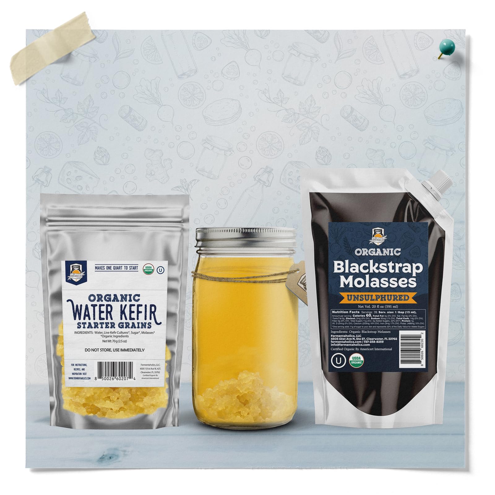 Fermentaholics next to flour and spices suggesting baking use and rich flavor