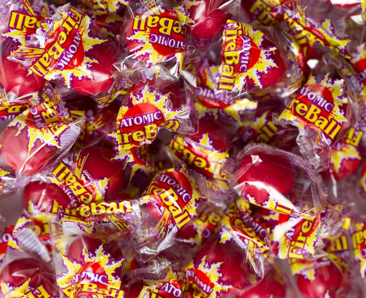 Ferrara ATOMIC FireBall front packaging showing 3 pound bag and label, great for parties