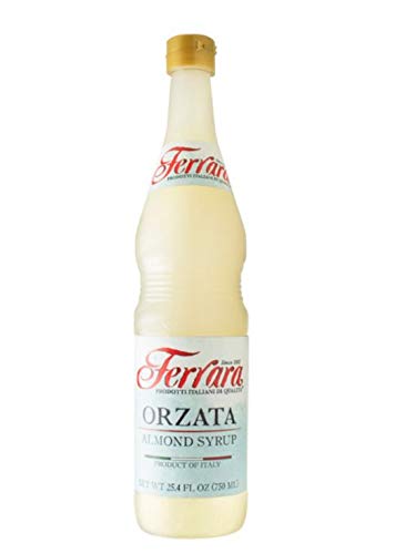 Ferrara orzata bottle front view showing label and almond flavor, enhances drinks and desserts