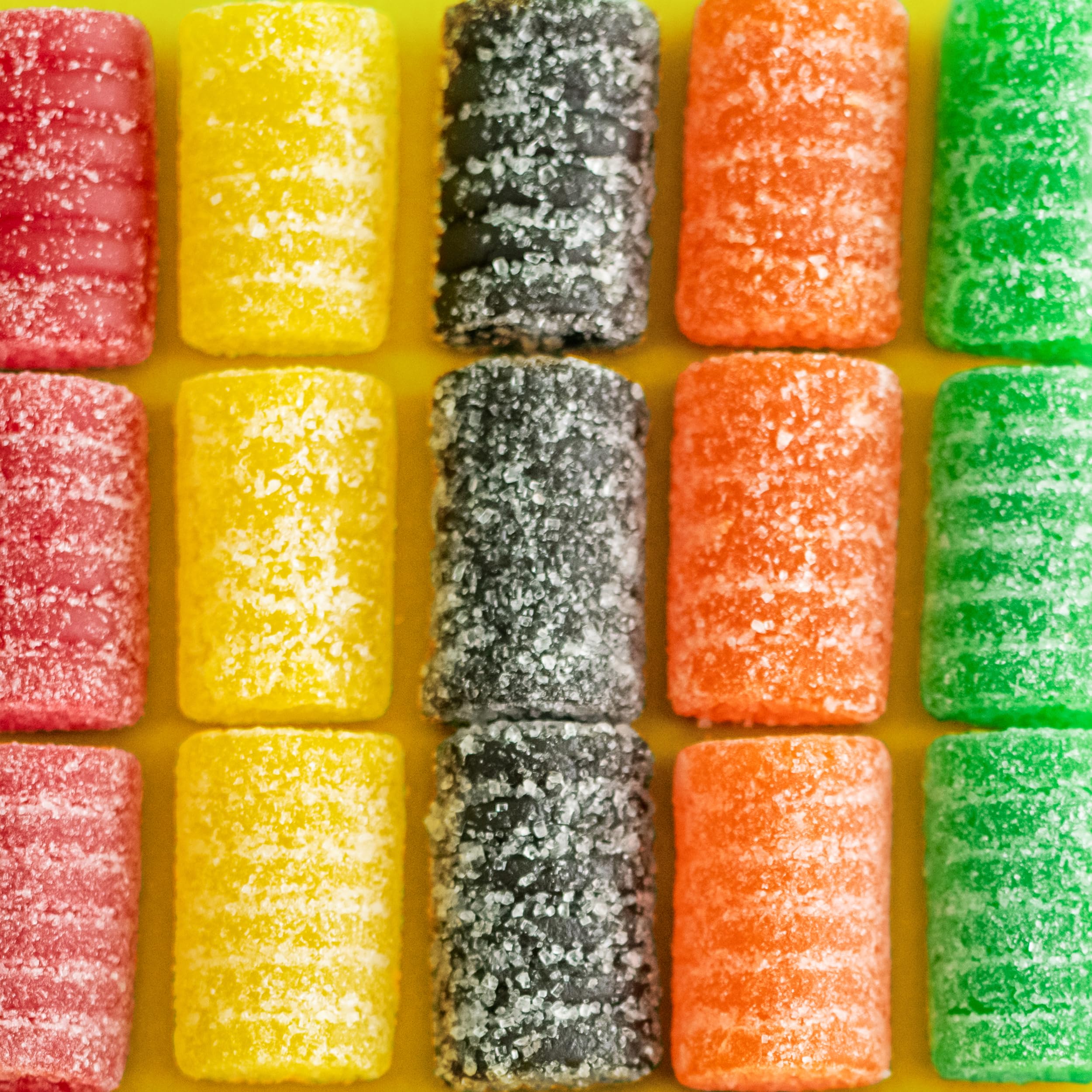 Ferrara Wonka Chuckles close-up of sugar-coated jelly texture highlighting chewy appeal