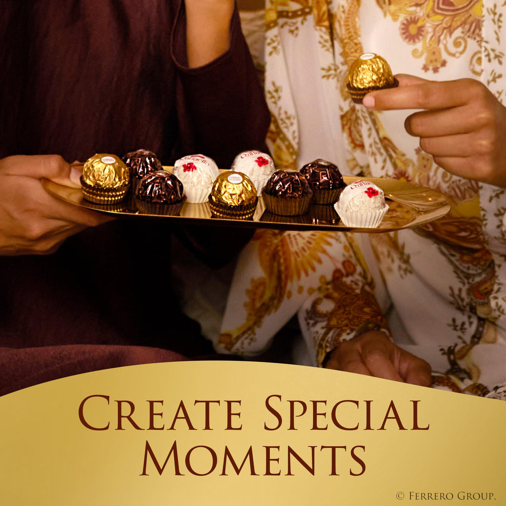 Individually wrapped Ferrero pieces lined in box for freshness and easy sharing