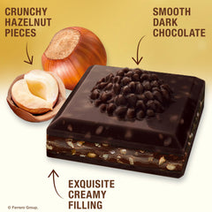 Ferrero Rocher bar cross-section showing dark chocolate, filling, and crunch