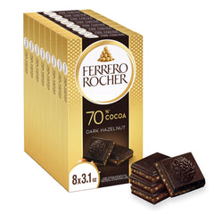 Ferrero Rocher front packaging showing dark hazelnut bars and premium look