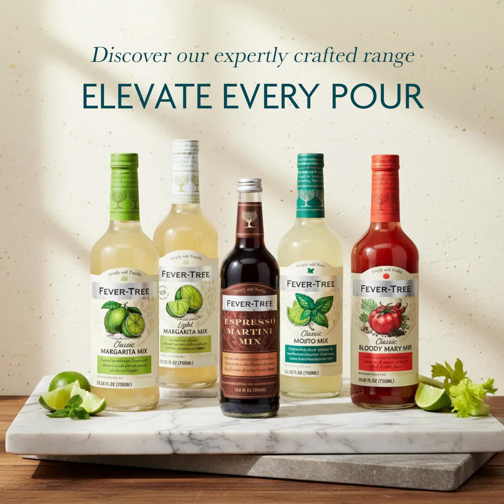 Fever-Tree bottle next to a ruler showing 25.36 fl oz size for portion planning