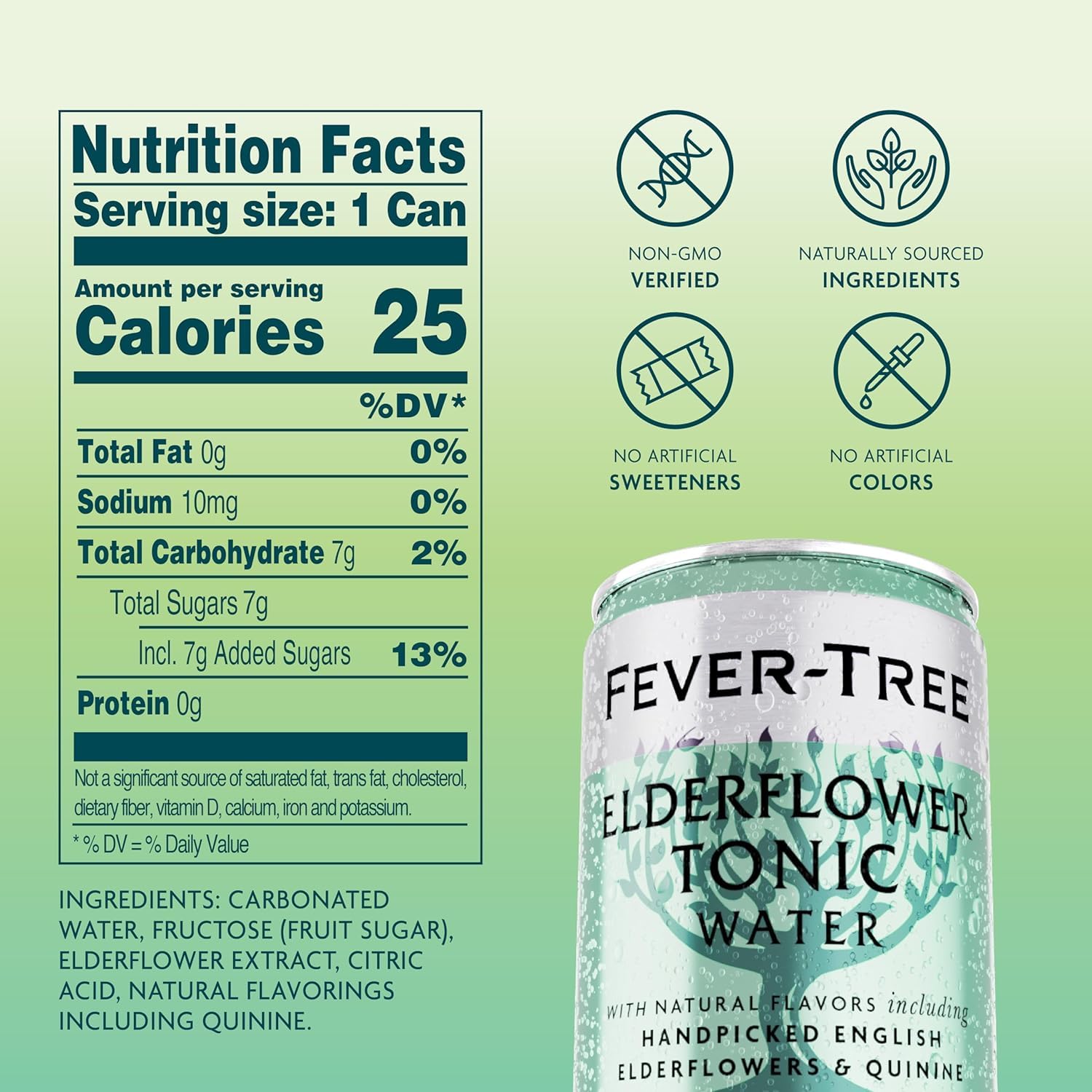 Fever-Tree close-up of label highlighting elderflower ingredients and clarity
