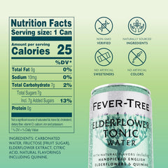 Fever-Tree close-up of label highlighting elderflower ingredients and clarity