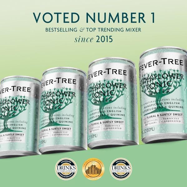 Fever-Tree tonic pouring with bubbles showing refreshing effervescence