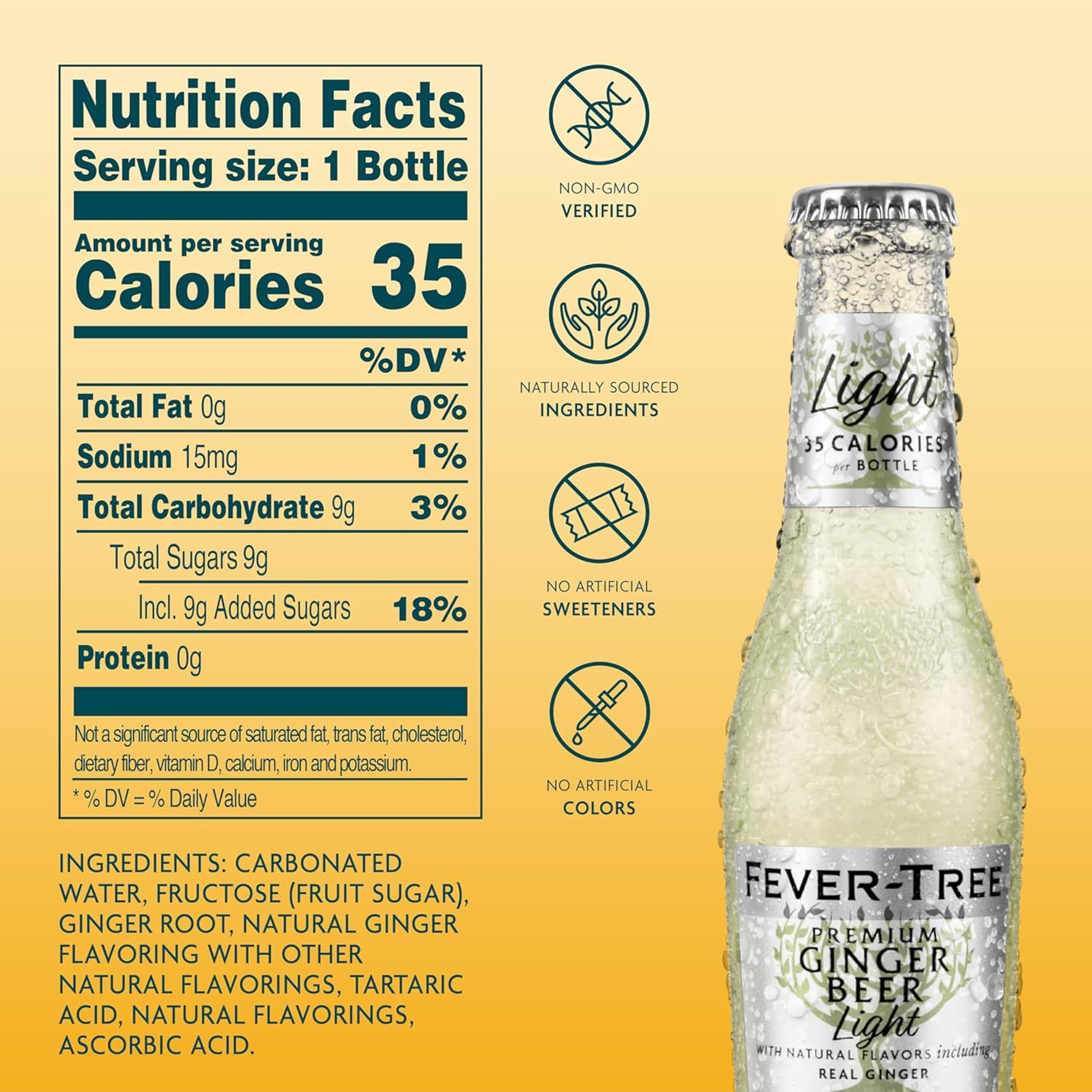 Fever-Tree glass bottle label detail highlighting natural ingredients and ginger origins for authenticity