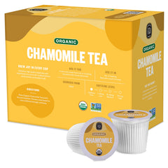 FGO brewed chamomile tea in cup on table showcasing relaxing beverage and easy use