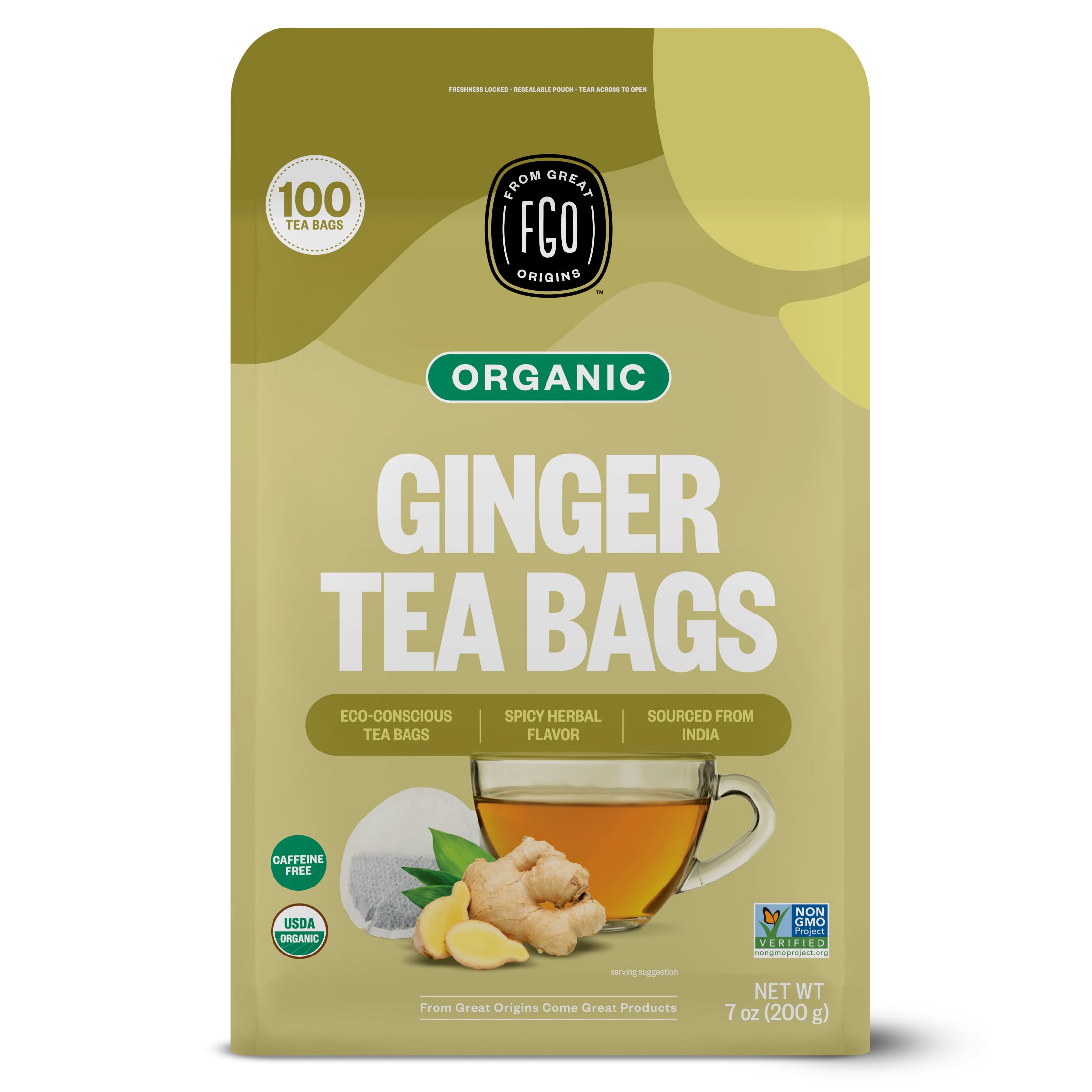FGO front packaging showing resealable pouch and organic seal, preserves freshness