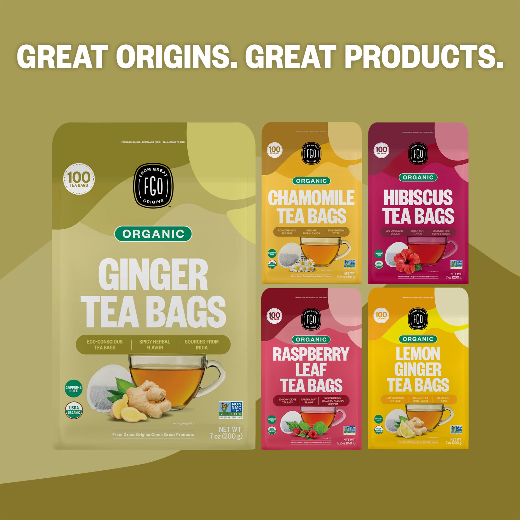 FGO tea pouch on kitchen counter with cup, suggests daily ritual and easy serving