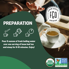 FGO brewed nettle tea in cup in lifestyle setting illustrating easy preparation