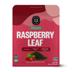 FGO front pouch showing organic red raspberry leaf labeling and benefits