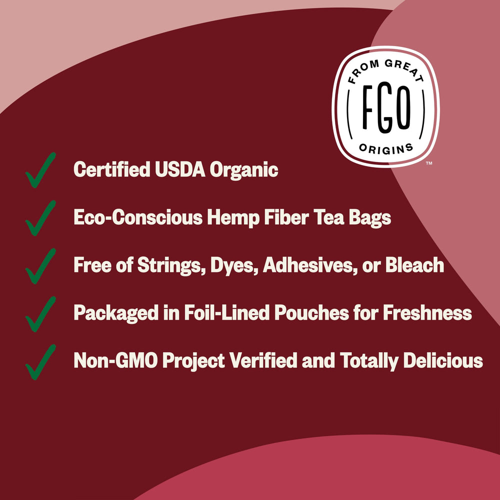 FGO brewed cup of red raspberry leaf tea, demonstrates gentle, smooth flavor