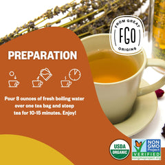 FGO brewed cup with golden color demonstrating rich, warming aroma