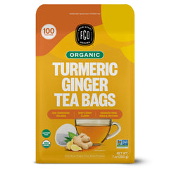 FGO front packaging showing organic turmeric ginger tea benefits