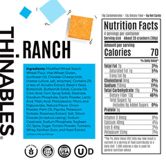 Closeup of a Thinables ranch cracker showing seasoning and crunch benefits