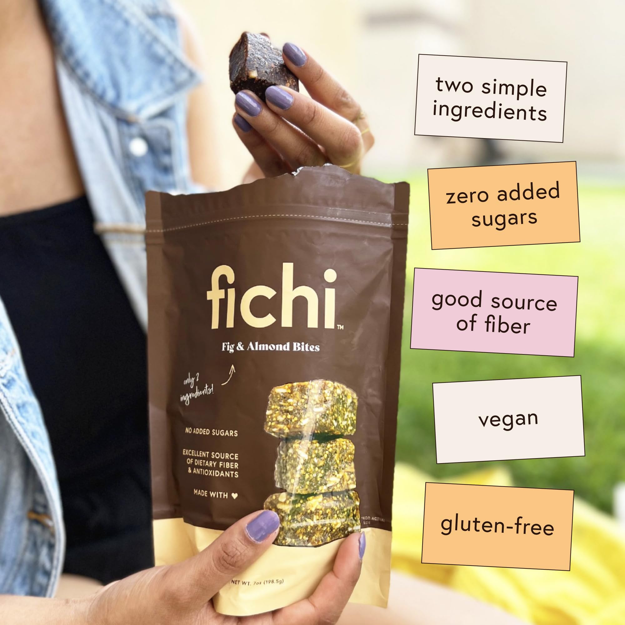 Fichi held in hand walking outdoors, brand promoting portable convenient energy