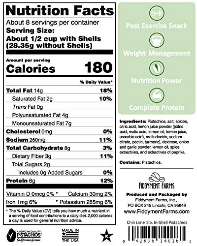 Fiddyment Farms close-up of chili lime pistachio seasoning on shells, highlights bold flavor