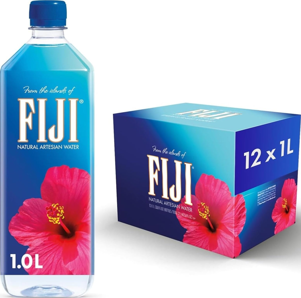 FIJI front packaging showing 12-pack and reliable supply benefit