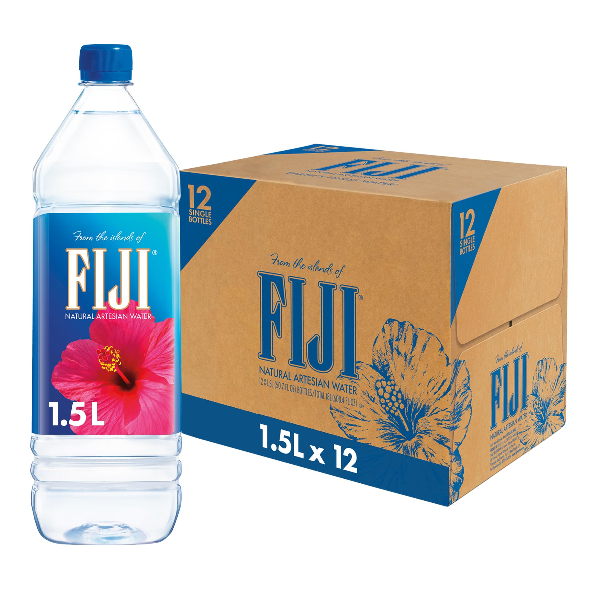 FIJI front packaging showing 1.5L bottle and pack for easy supply