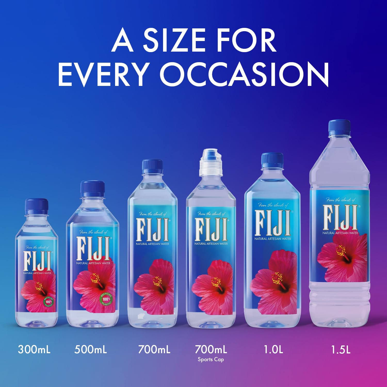 FIJI single 330mL bottle label highlighting premium artesian source and clarity
